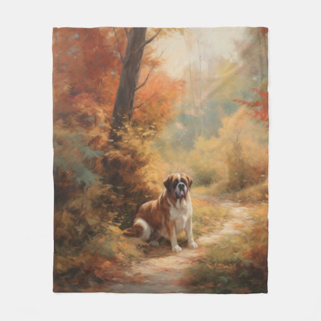 Couverture Polaire Saint Bernard en automne Feuilles Automne automne  (Devant)