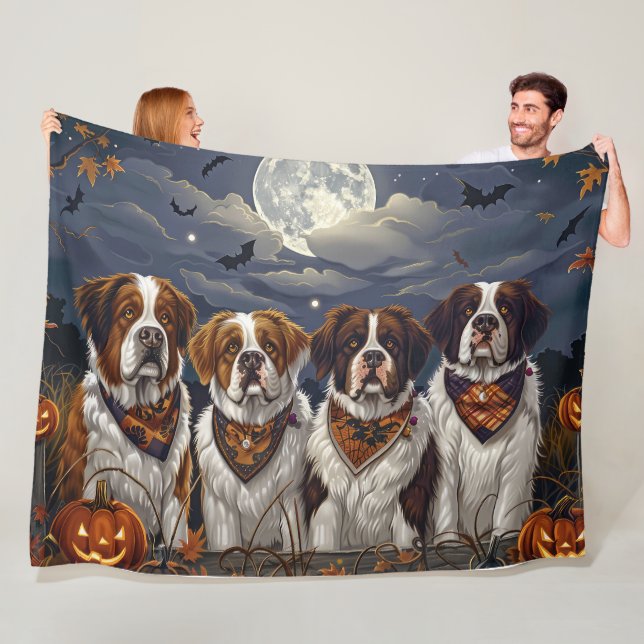 Couverture Polaire Saint Bernard Halloween Éffrayant (En situation)