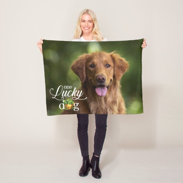 Couverture Polaire Saint Patrick's Day Lucky Dog Photo personnalisée (En situation)