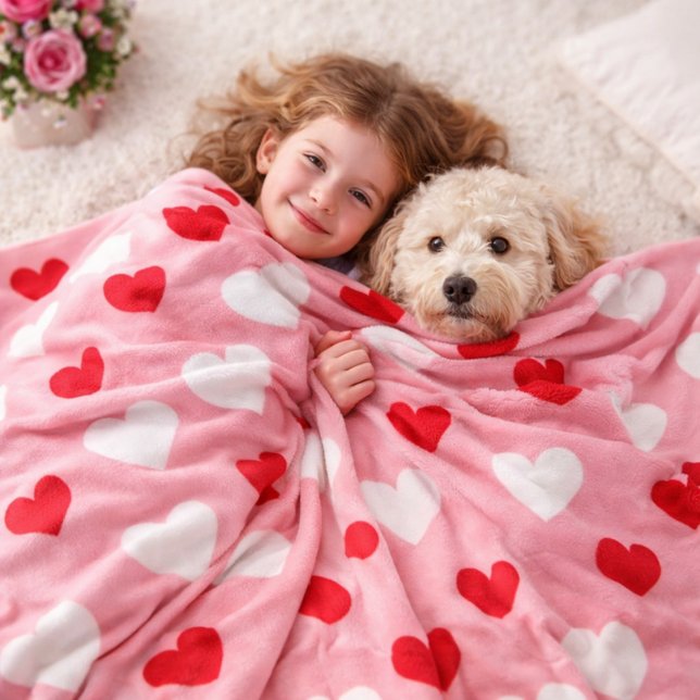 Couverture Polaire Saint-Valentin Cœur Motif Rose Rouge Blanc (Créateur téléchargé)
