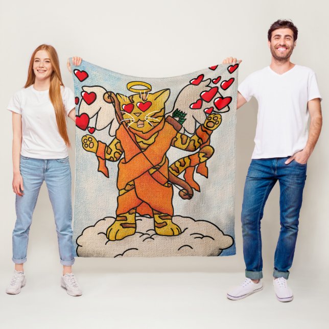Couverture Polaire Saint Valentin Cupid's Love Cat (En situation)