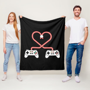 Couverture Polaire Saint-Valentin de joueur vidéo avec cœur de manett