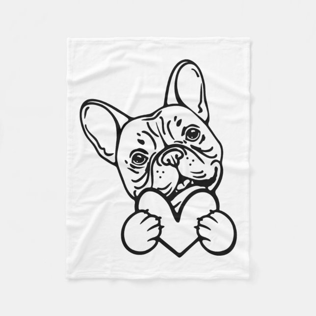 Couverture Polaire Saint Valentin Français Amour de Bulldog (Devant)