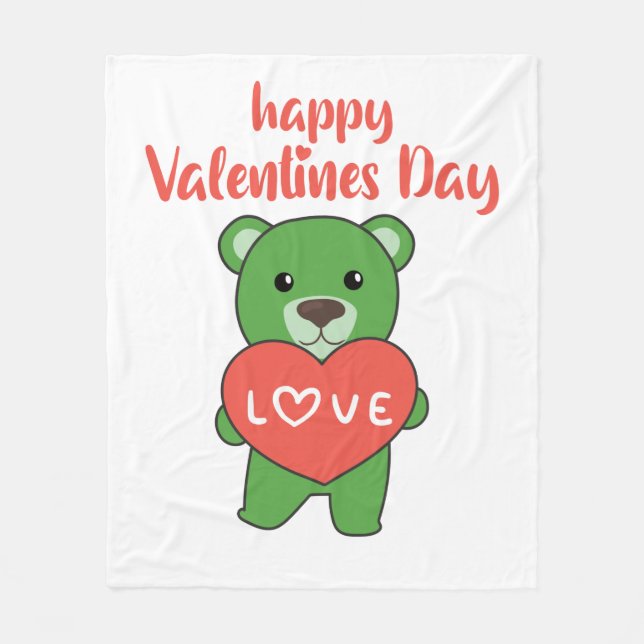 Couverture Polaire Saint Valentin Ours mignons Animaux avec Coeurs (Devant)