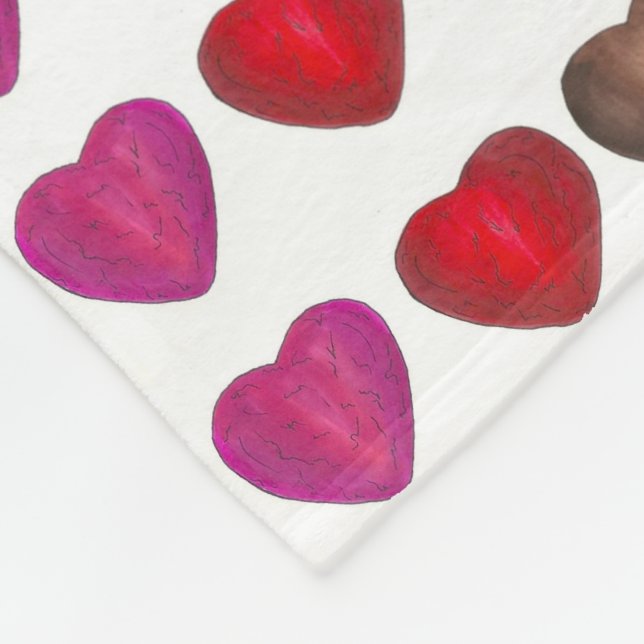 Couverture Polaire Saint-Valentin Rouge huile chocolat Coeurs bonbons (Coin)