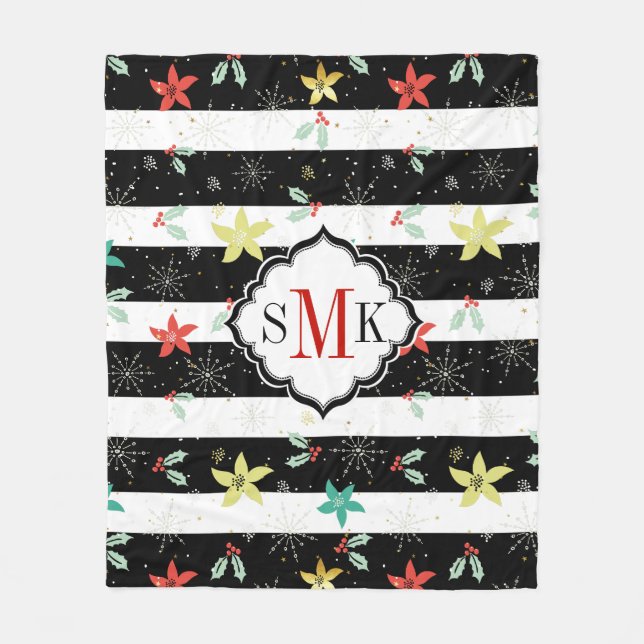 Couverture Polaire Saints de Noël stylisé & motif poinsettia (Devant)