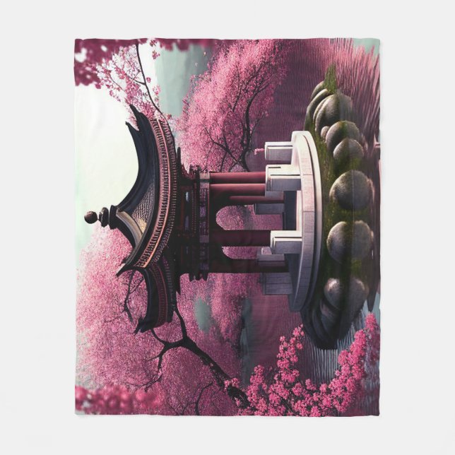 Couverture Polaire Sakura Cherry Blossom Garden Shrine Pond Japonais (Devant)