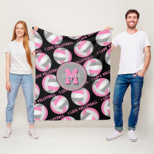 Couverture Polaire salle de sport gris rose J'aime le motif de volley