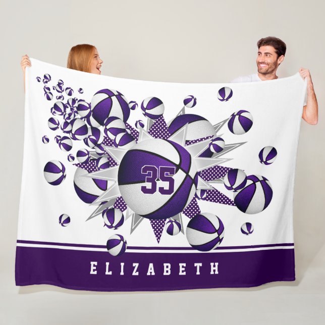 Couverture Polaire salle de sport violette décoration filles basket é (En situation)