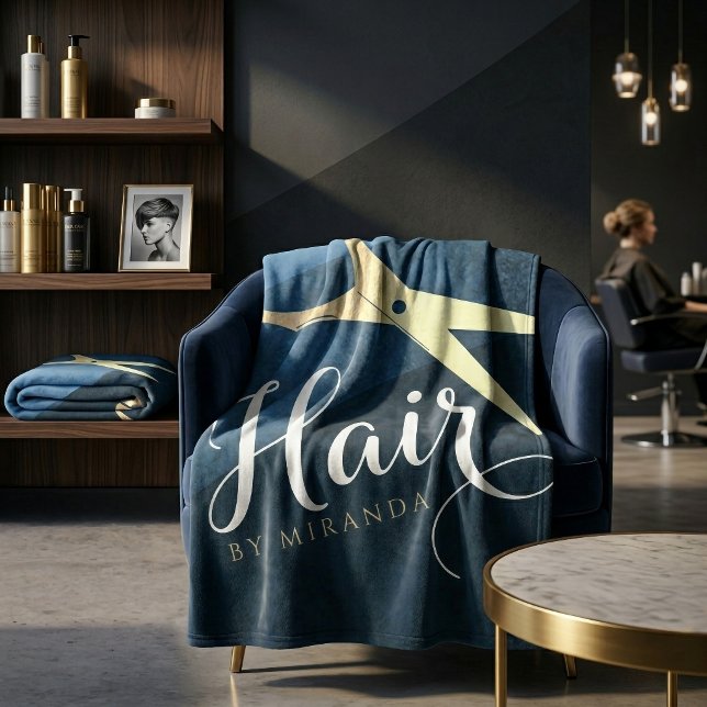 Couverture Polaire Salon de coiffure Coiffeur Ciseaux modernes bleus  (Créateur téléchargé)
