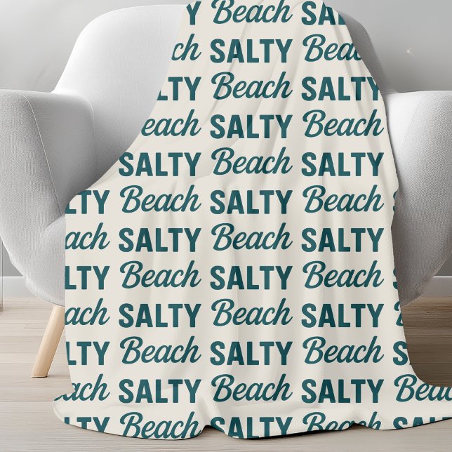 Couverture Polaire Salty Beach Sand & Teal Blue Graphic Coastal Decor (Créateur téléchargé)