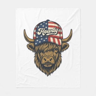 Couverture Polaire Salut Vache Highland Patriotique Design Western Vi