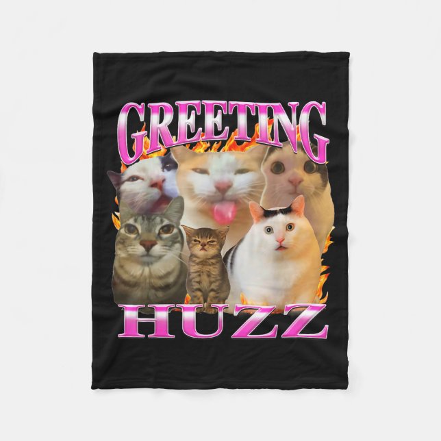 Couverture Polaire Salutations Huzz Mème de Chat Drôle Contrefaçon Gr (Devant)