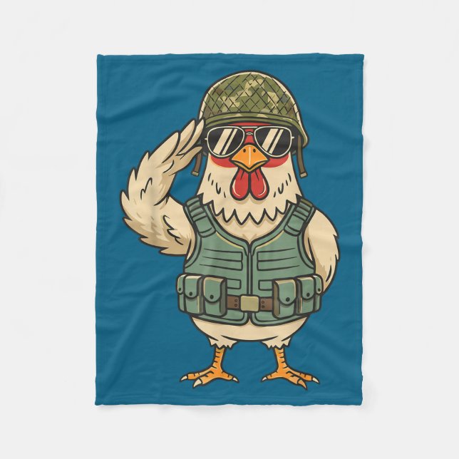 Couverture Polaire Saluting Soldier Chicken Military Rooster Army For (Devant)