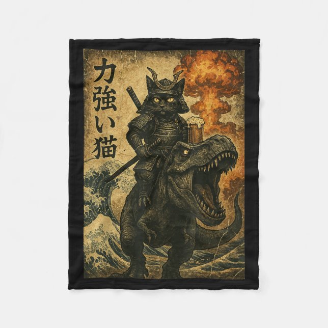 Couverture Polaire Samouraï Chat Noir Dinosaure Vague de Mer (Devant)