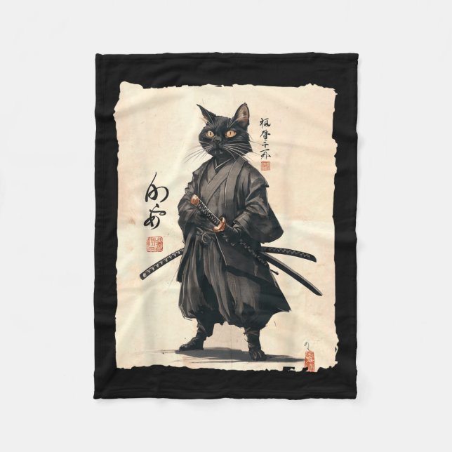 Couverture Polaire Samurai Chat Japonais Anime Amoureux des chats Drô (Devant)