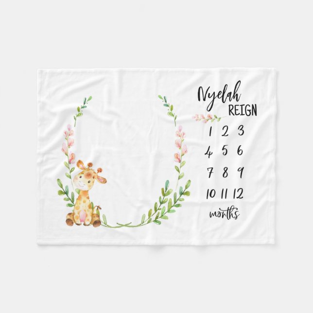 Couverture Polaire Sandnat Store Personnalisé Giraffe Baby Milestone (Devant (Horizontal))
