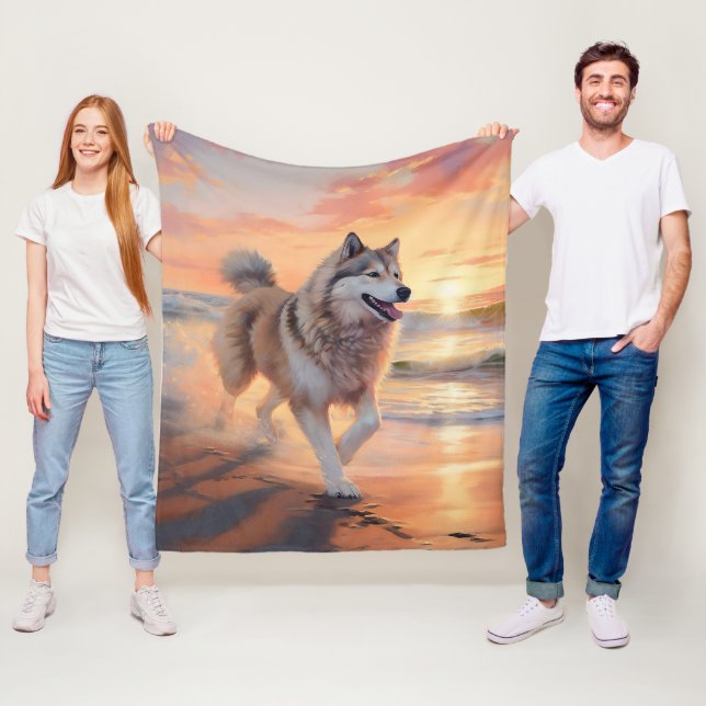 Couverture Polaire Sandy Paws Alaskan Malamute Chien sur le coucher d (En situation)