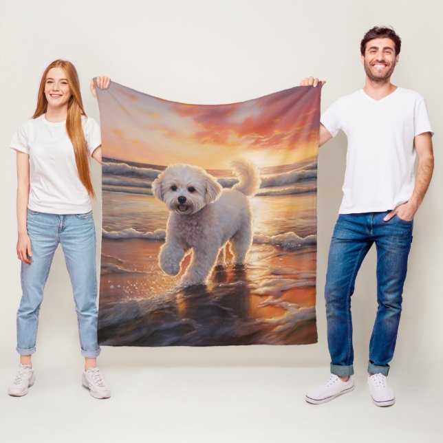 Couverture Polaire Sandy Paws Bichon Frise Dog sur Beach Sunset (En situation)