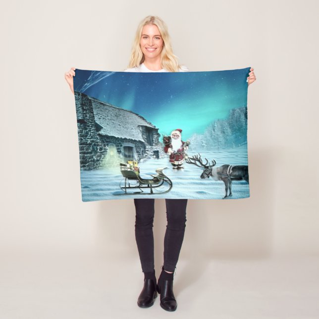 Couverture Polaire Santa and Rudolph with Sled (En situation)