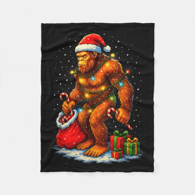 Couverture Polaire Santa Bigfoot Christmas Lights Funny Sasquatch  (Devant)