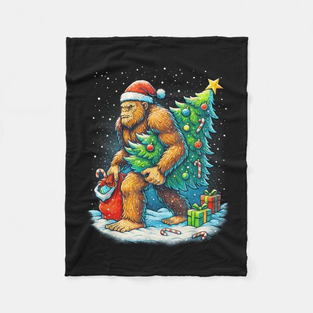 Couverture Polaire Santa Bigfoot Christmas Tree Sasquatch Xmas Lights (Devant)