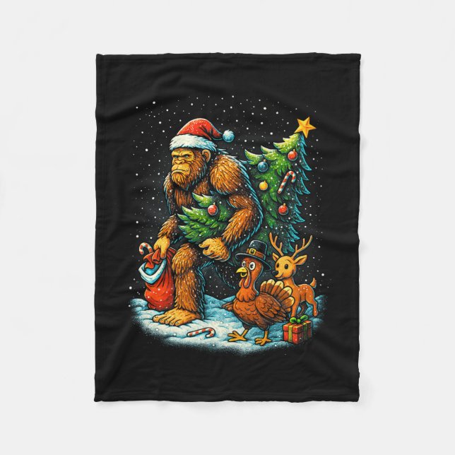 Couverture Polaire Santa Bigfoot Christmas Tree Turkey Reindeer Thank (Devant)