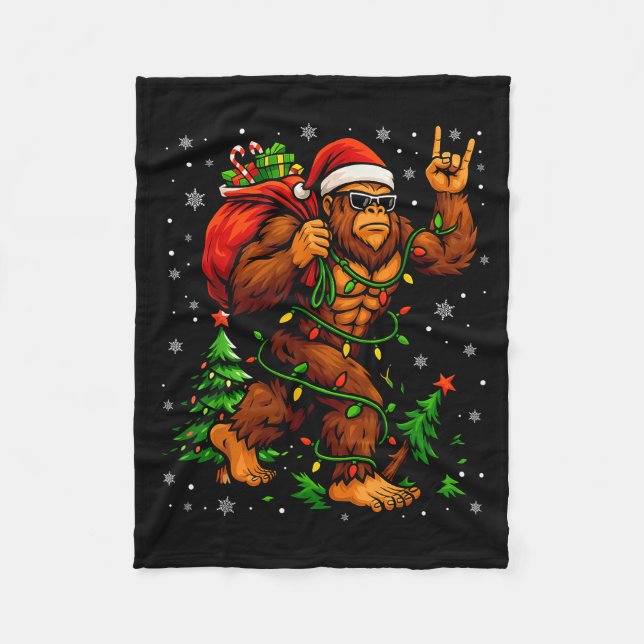 Couverture Polaire Santa Bigfoot Christmas Tree Xmas Lights Funny Sas (Devant)