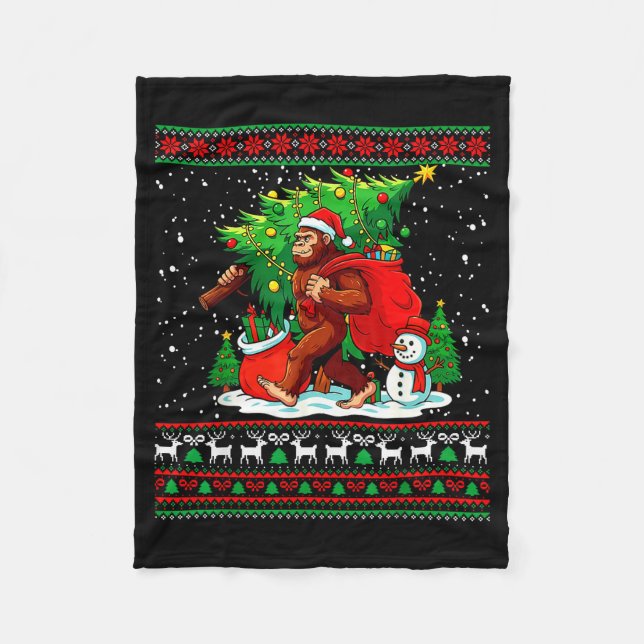 Couverture Polaire Santa Bigfoot Christmas Tree Xmas Lights Funny Sas (Devant)