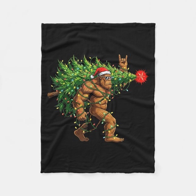 Couverture Polaire Santa Bigfoot Christmas Tree Xmas Lights Funny Sas (Devant)