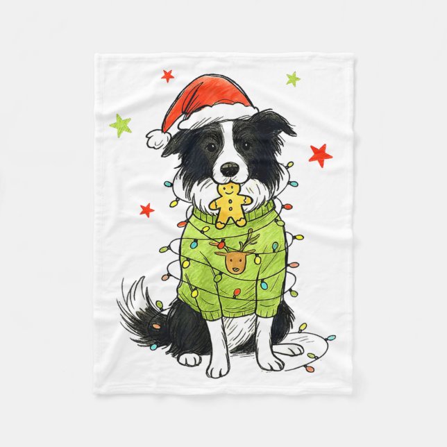 Couverture Polaire Santa Border Collie Noël Border Collie Chien Mo (Devant)