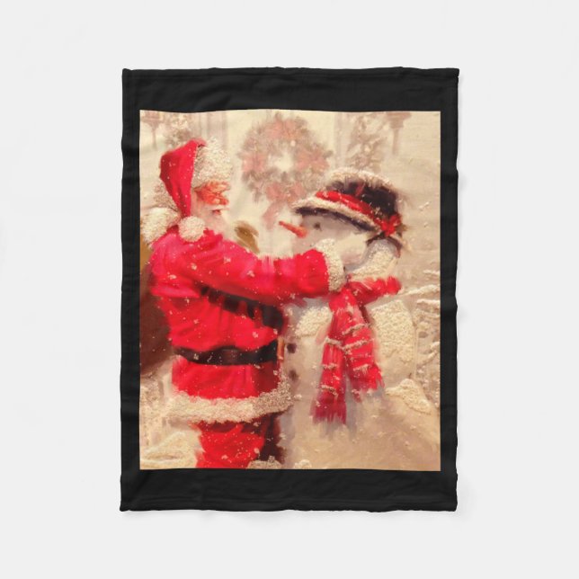 Couverture Polaire Santa Claus And Snowman In Snowfall  (Devant)