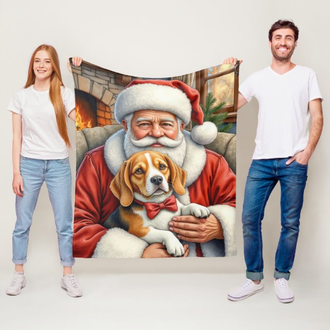 Couverture Polaire Santa Claus Holding Beagle Christmas Art (En situation)