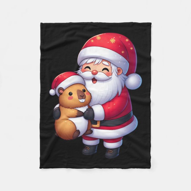 Couverture Polaire Santa Claus Hugs Capybara Funny Christmas Matching (Devant)