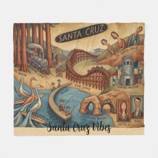 Couverture Polaire Santa Cruz California Whimsical Map UCSC Boardwalk