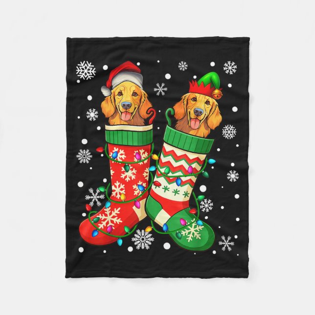 Couverture Polaire Santa Elf Golden Retriever Dog In Christmas Socks  (Devant)