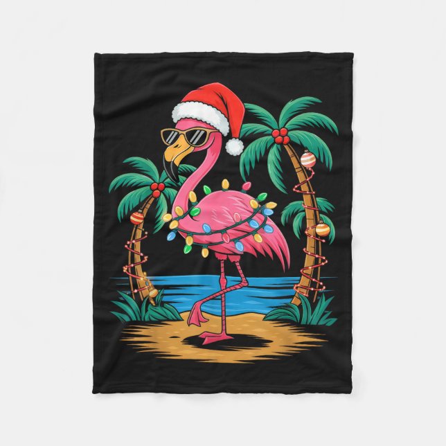 Couverture Polaire Santa Flamingo Christmas Lights Trocal Palms Tree  (Devant)