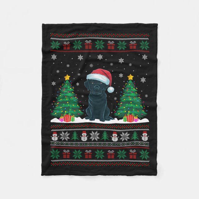 Couverture Polaire Santa Hat Black Labrador Chien Xmas L'arbre s'illu (Devant)