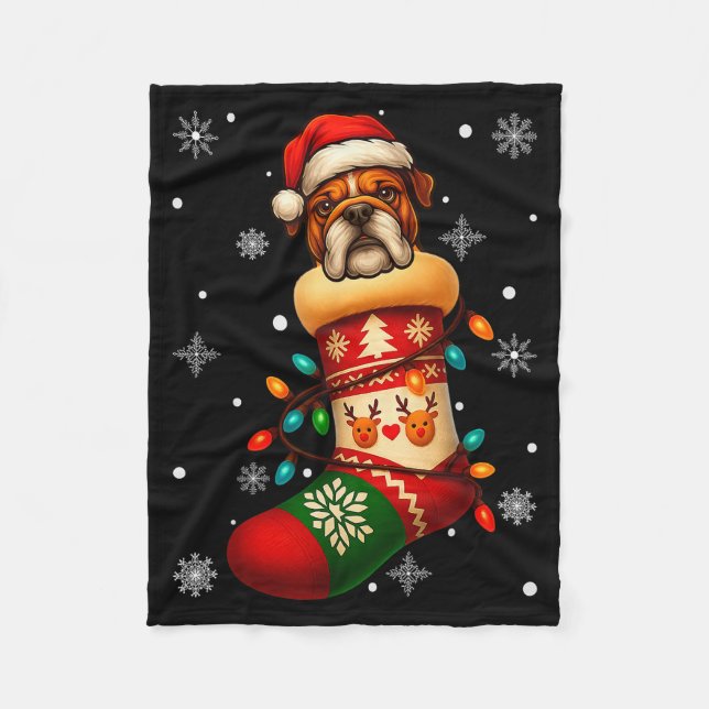 Couverture Polaire Santa Hat Bulldog Dog In Christmas Socks Men Women (Devant)