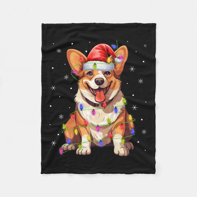 Couverture Polaire Santa Hat Corgi Noël Éclairage Corgi Chien Noël (Devant)