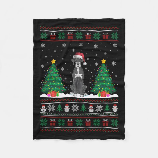 Couverture Polaire Santa Hat Great Dane Chien Noël Arbre Lumières Ugl (Devant)
