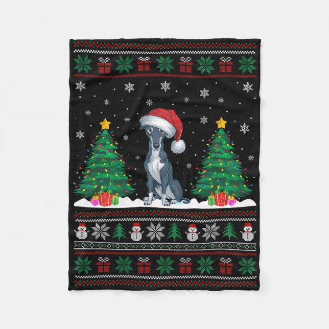 Couverture Polaire Santa Hat Greyhound Chien Noël Lumières des arbres (Devant)