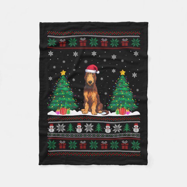 Couverture Polaire Santa Hat Irish Wolfhound Chien Xmas Tree Lumières (Devant)