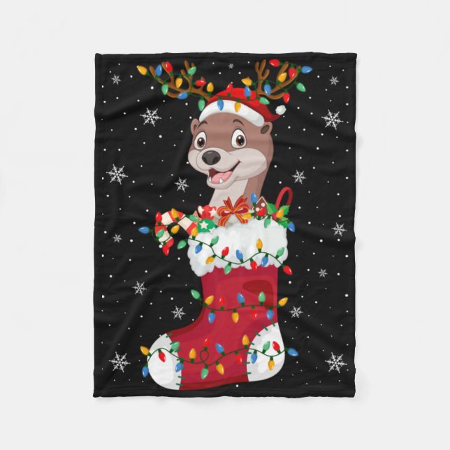 Couverture Polaire Santa Hat Otter Animal In Socks Xmas Tree Lights T (Devant)