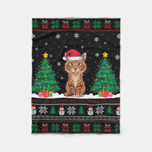 Couverture Polaire Santa Hat Savannah Chat Feux de Noël