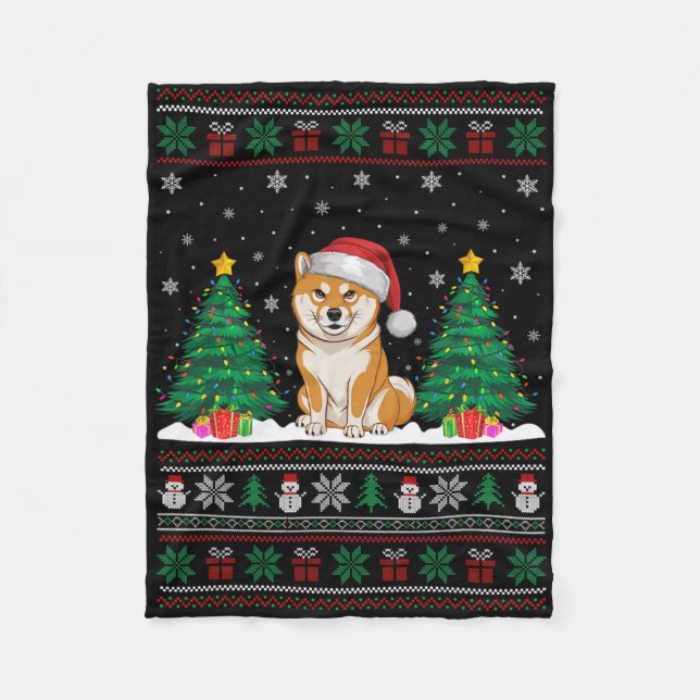 Couverture Polaire Santa Hat Shiba Inu Chien Feux de Noël (Devant)
