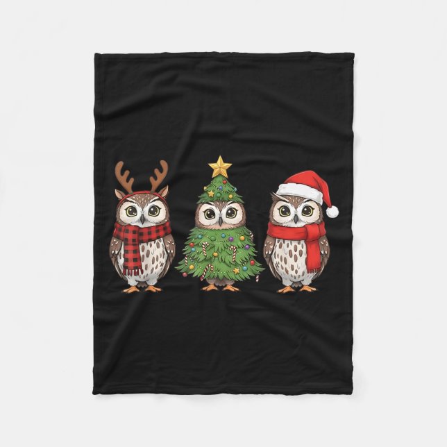 Couverture Polaire Santa Owl Christmas Tree Owl Lover Animal Xmas Paj (Devant)