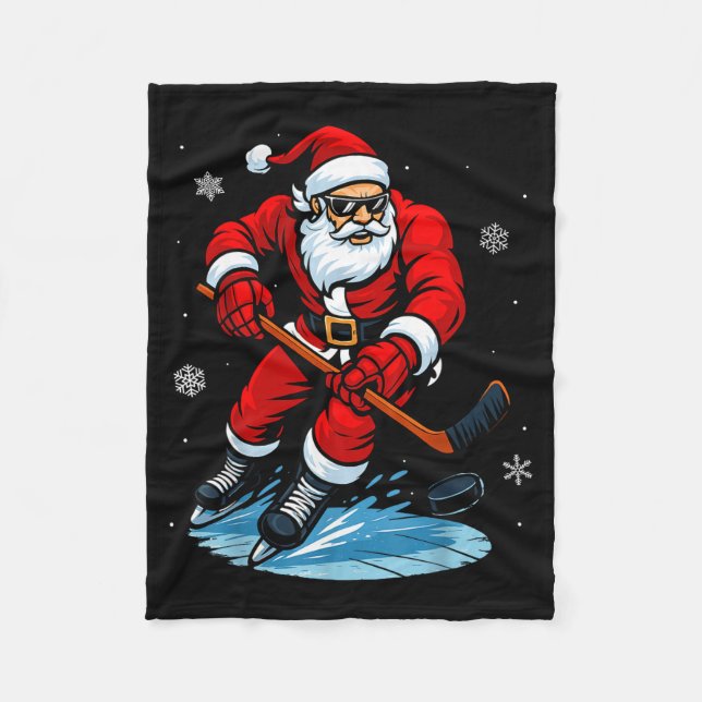 Couverture Polaire Santa Playing Ice Hockey Xmas Funny Christmas Hock (Devant)