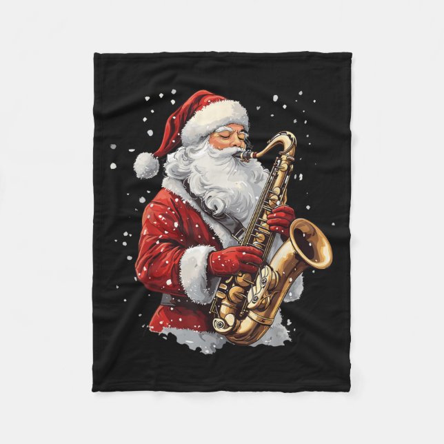 Couverture Polaire Santa Playing Saxophone Xmas Musician Saxophonist  (Devant)
