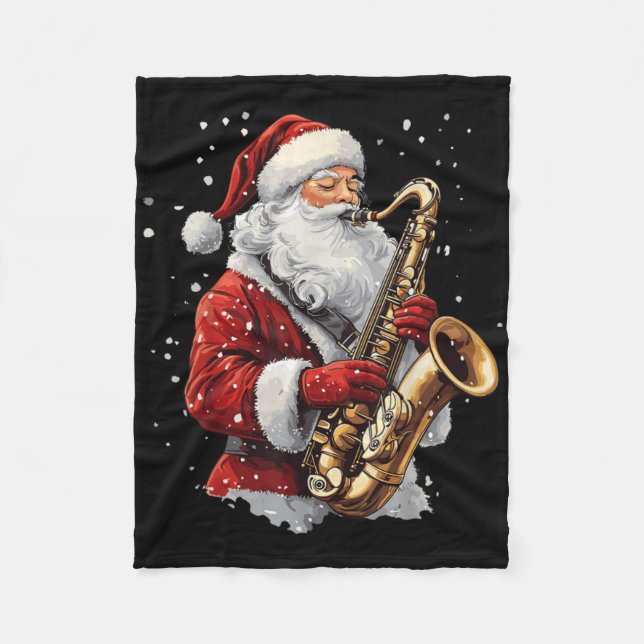 Couverture Polaire Santa Playing Saxophone Xmas Musician Saxophonist  (Devant)
